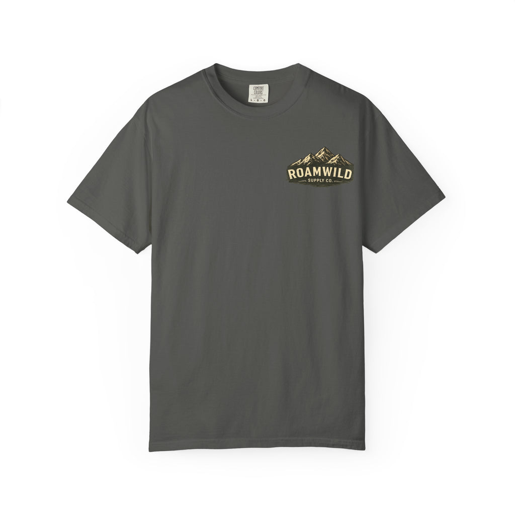 RoamWild Mountain Adventure T‑Shirt — 'Roam Far, Live Wild' Outdoor Graphic Tee